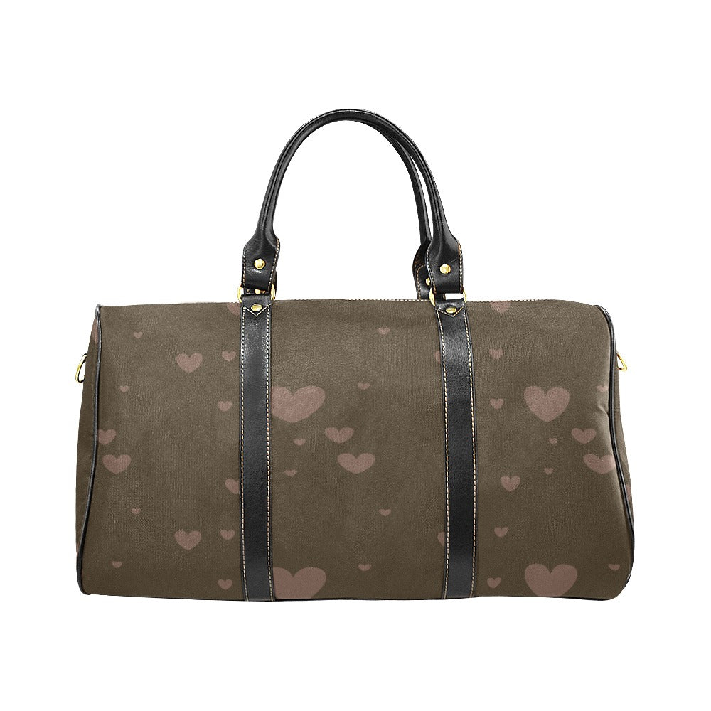 Brown Hearts Waterproof Travel Bag