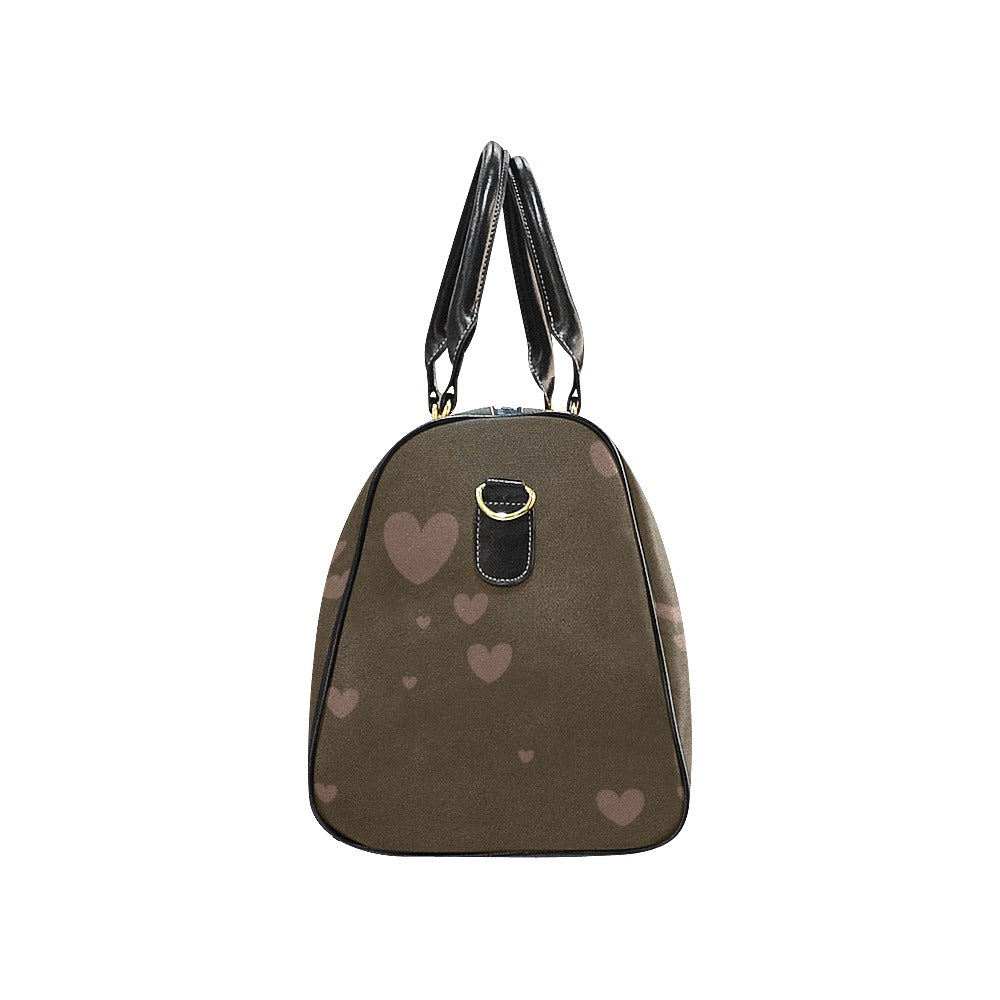 Brown Hearts Waterproof Travel Bag