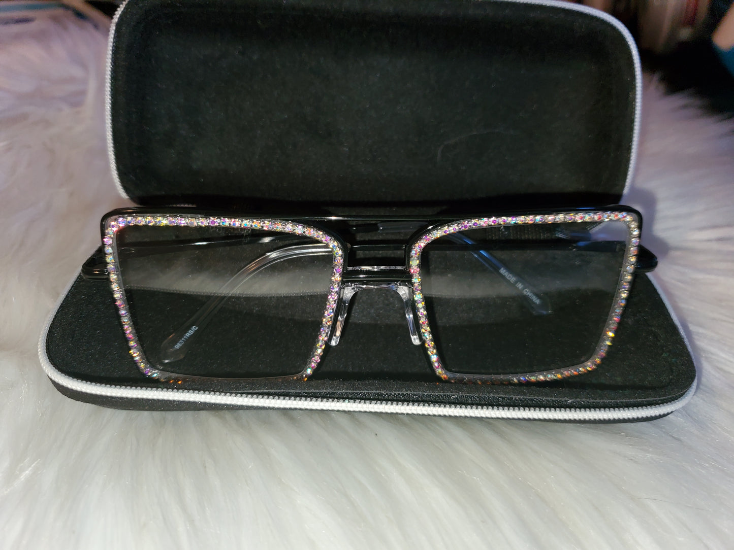 Square Transparent Rhinestone Glasses