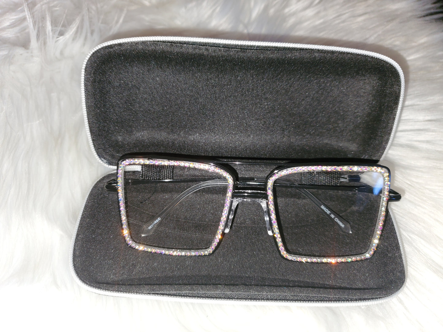 Square Transparent Rhinestone Glasses