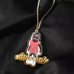 Kids Name with Acrylic Photo Pendant 18 inch Chain