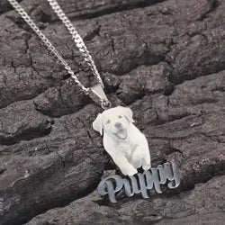 Stainless Steel Custom Name Plate Photo Pendant 18 inch Chain