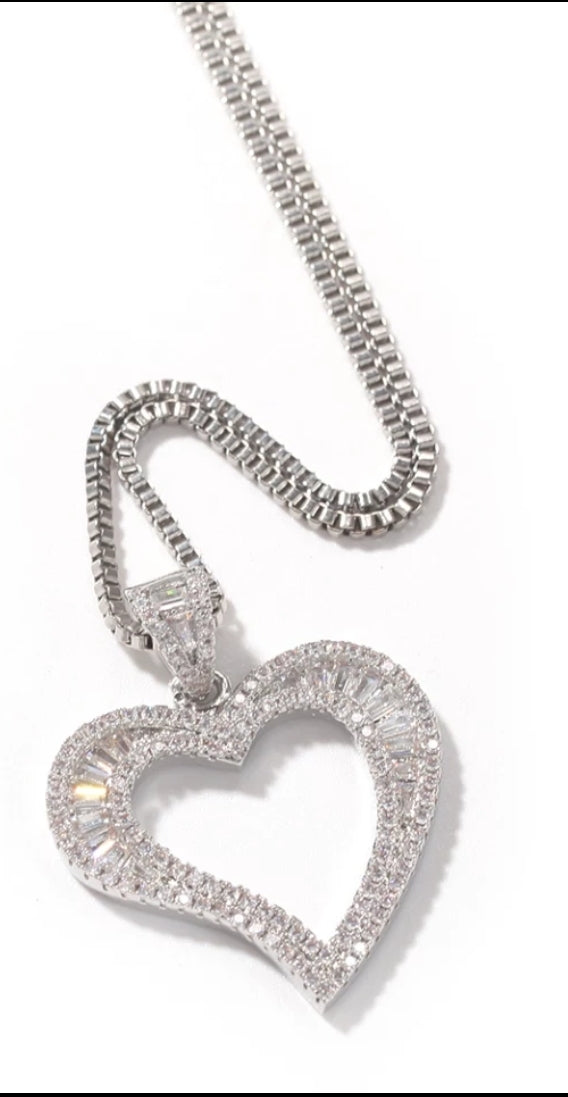 Hollow heart Pendant Iced Out Bling Charm